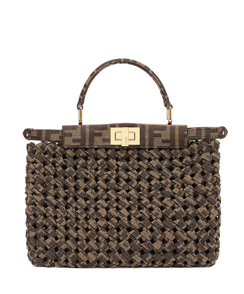 Fendi Peekaboo Iconic Mini Fabric Interlace Bag Dark Coffee